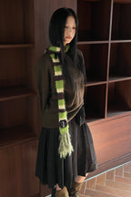 IUGA Striped Hairy Skinny Muffler (Green)
