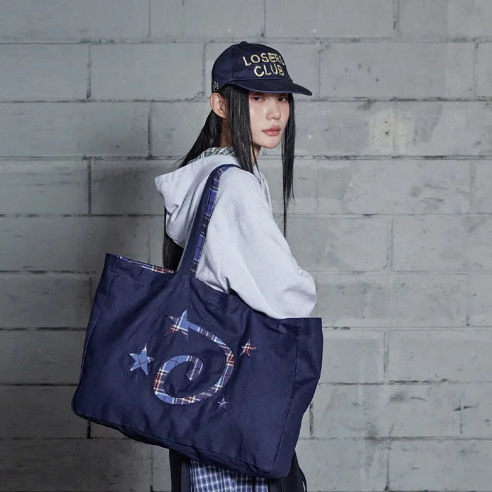 LSC Reversible Check Logo Big Eco Bag Navy