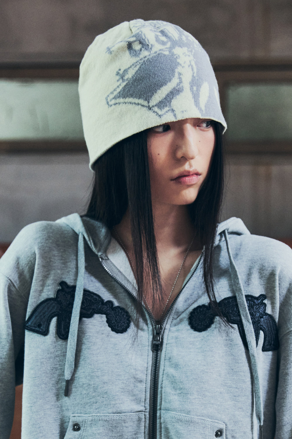 AAKAM Vintage Graphic Jacquard Beanie (White)