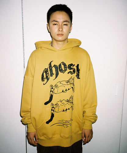 niceghostclub A FALLING CAT HOODIE [MUSTARD]