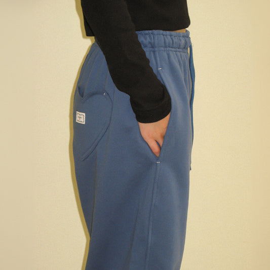 RONRON BACK HEART STITCH POCKET SWEAT JOGGER PANTS / DUSTY BLUE