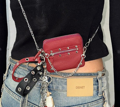 DEINET Studded Cross Chain Wallet / Burgundy