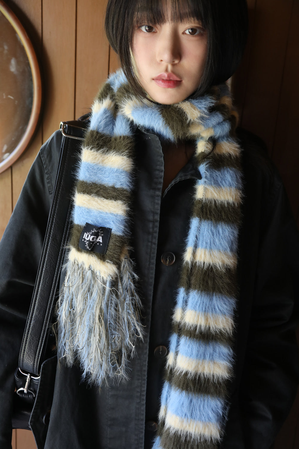 IUGA Striped Hairy Bold Muffler (Sky Blue)