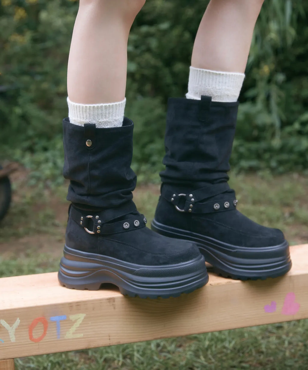 [OTZ] 3300 Slouch Platform Boots - Suede Black