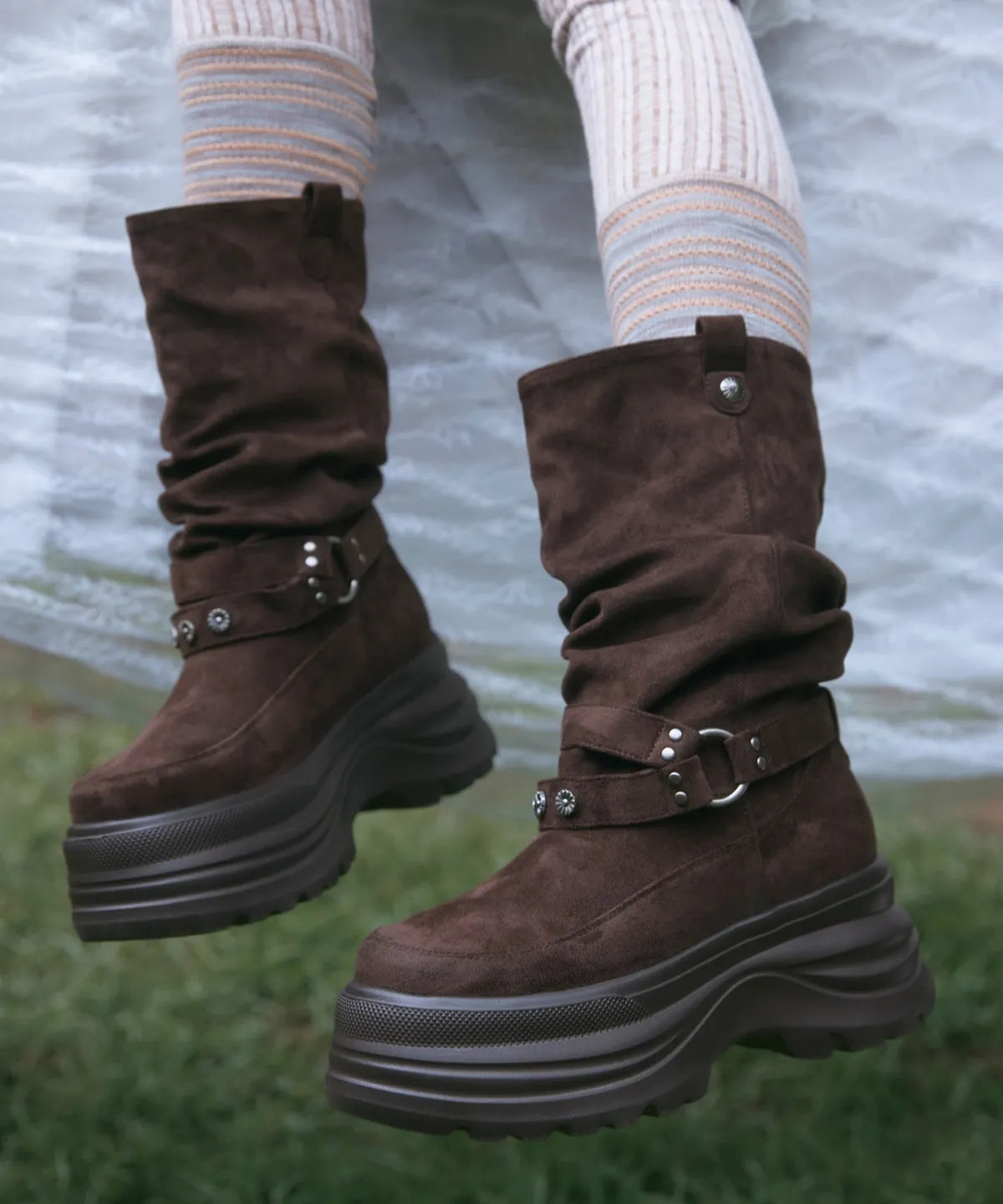 [OTZ] 3300 Slouch Platform Boots - Suede Brown