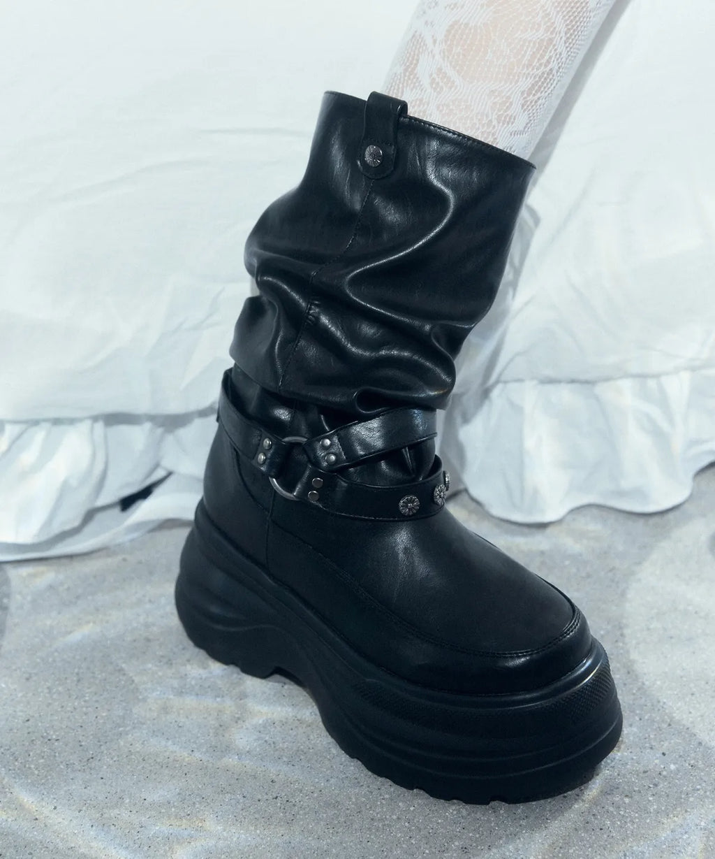 [OTZ] 3300 Slouch Platform Boots - Leather Black