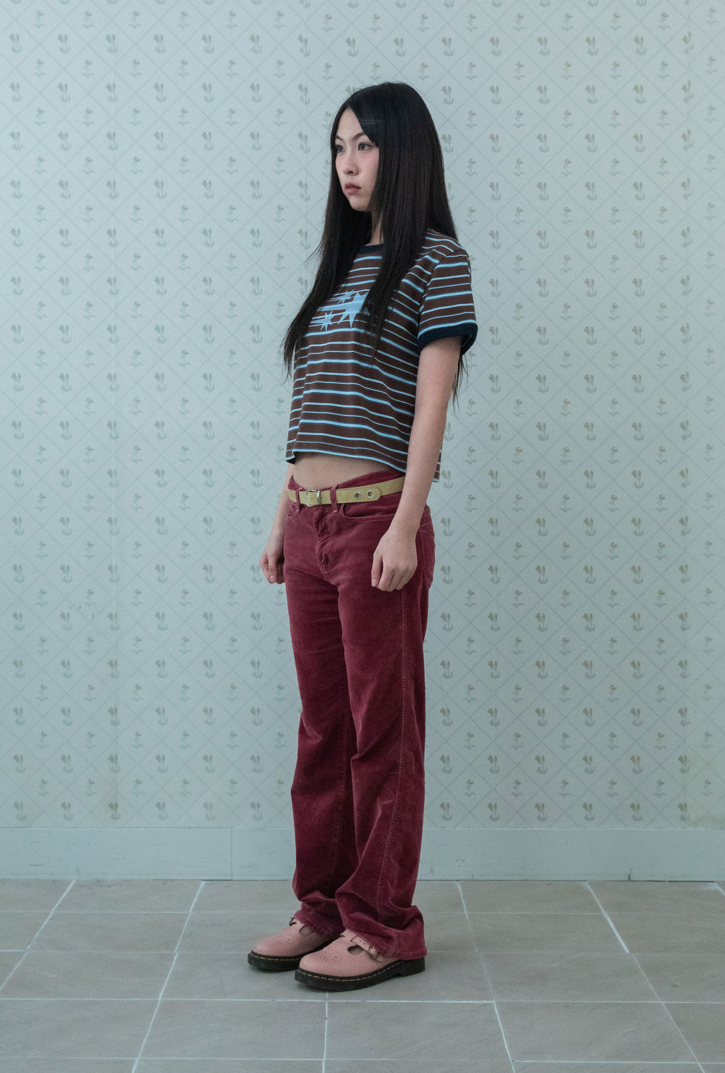 niceghostclub stripe 3star basic ringer tee [brown]