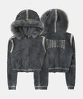 Low Edge Detachable Fur Hood Zip-Up Slim Fit - Washed Grey