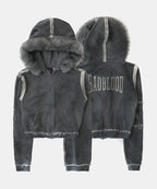 Low Edge Detachable Fur Hood Zip-Up Slim Fit - Washed Grey