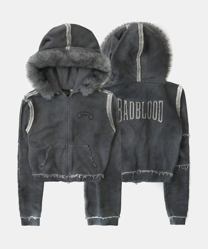 Low Edge Detachable Fur Hood Zip-Up Slim Fit - Washed Grey