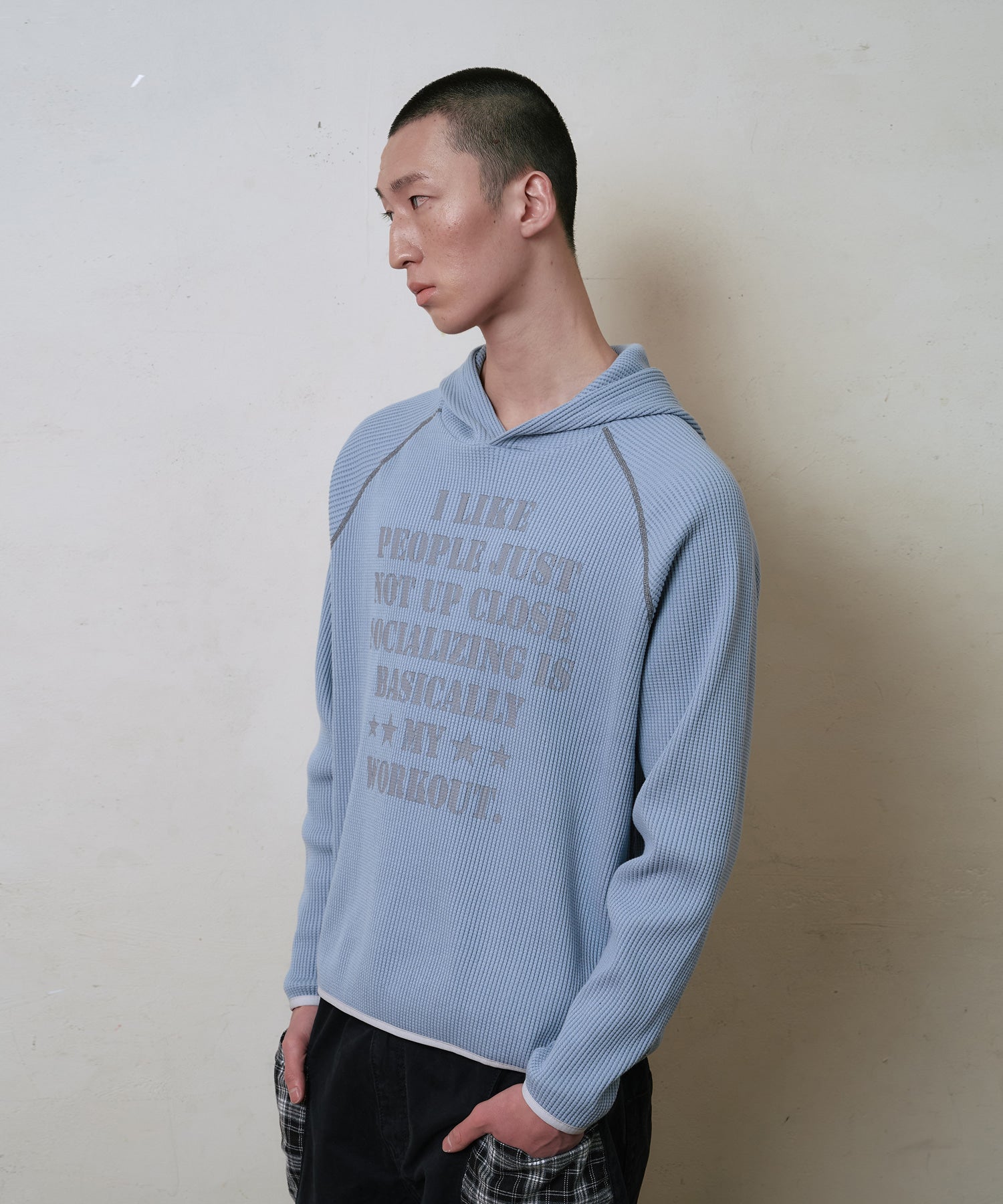 LSC SLOGAN WAFFLE HOODIE (SKY BLUE)
