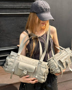[DEINET] BELTED POCKET SHOULDER BAG IN GREY