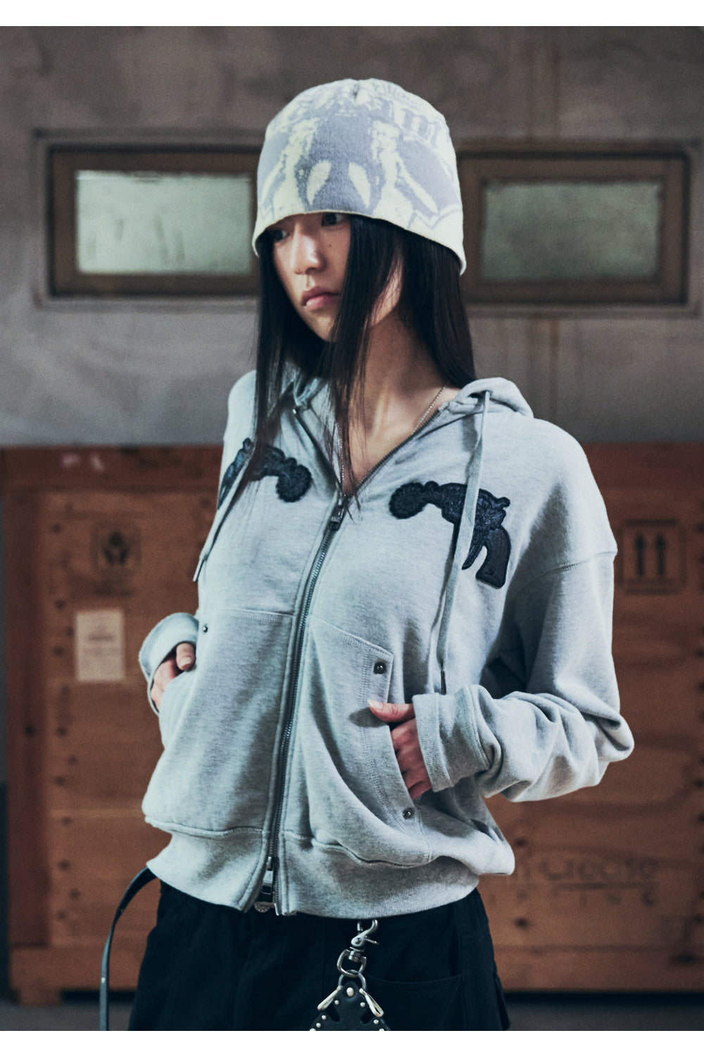 AAKAM Vintage Graphic Jacquard Beanie (White)