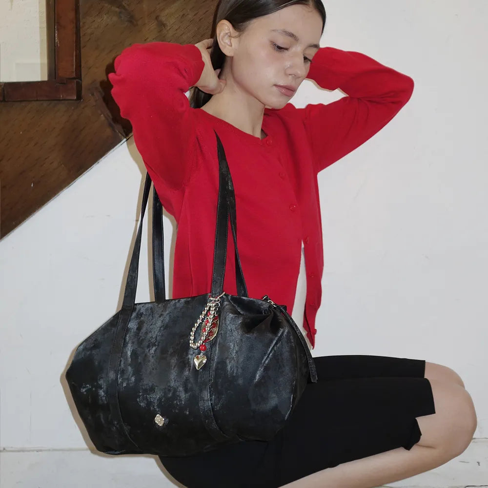 Heeari Aurora Shirring Duffel Bag - Glossy Black