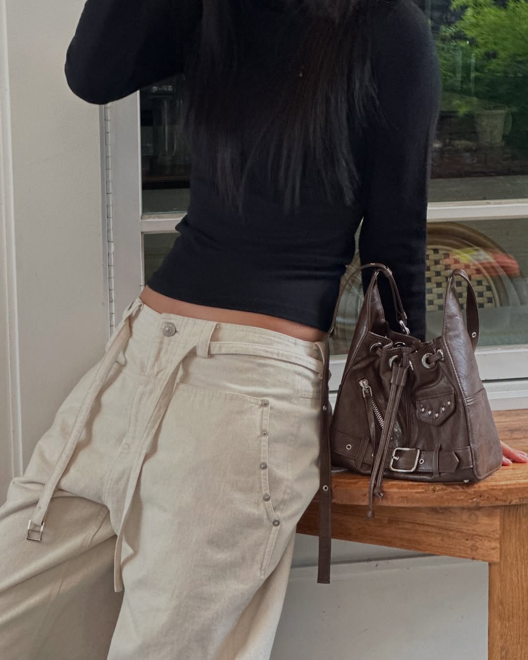 DEINET STUD BELTED MINI BUCKET BAG - 3COLORS