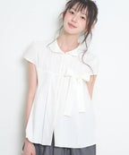 [illigo] RIBBON PLEATED SHORT SLEEVE BLOUSE_WHITE