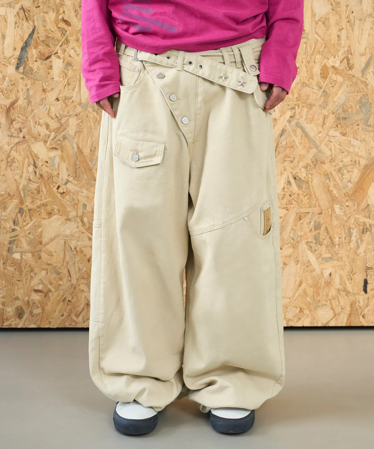 [LSC] Cross Button Wide Cotton Belt Bag Pants - 3 Colors
