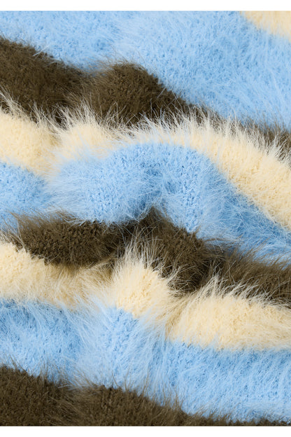 IUGA Striped Hairy Bold Muffler (Sky Blue)