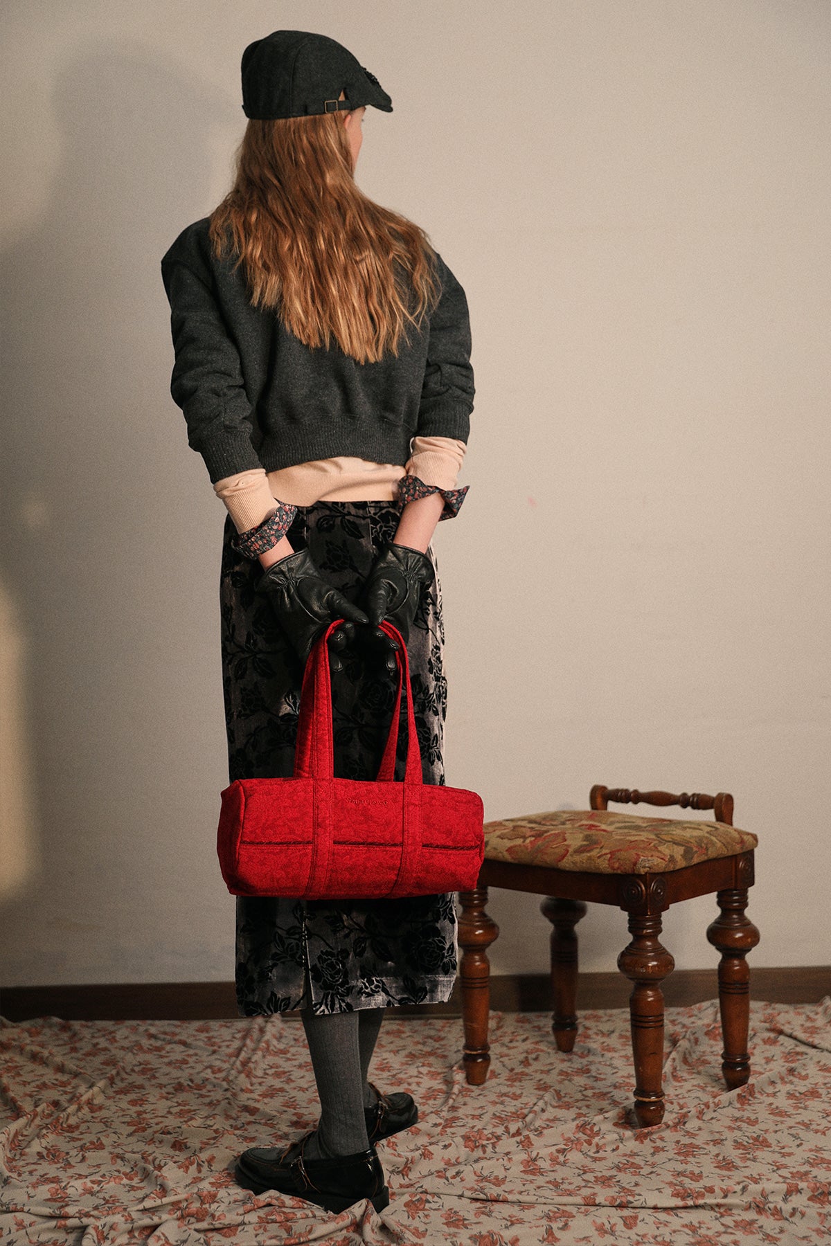 NANACREW MINI DUFFLE BAG - FLORAL JACQUARD ROSE RED