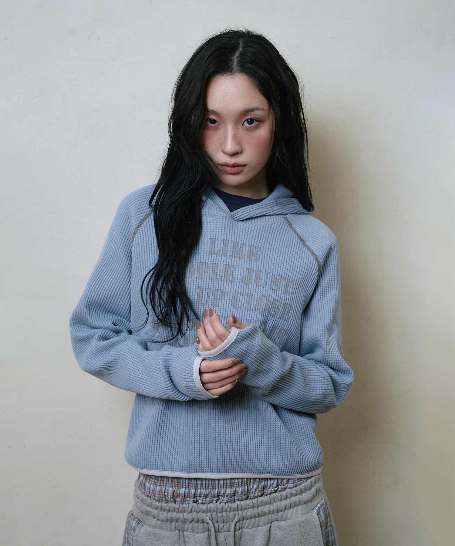 LSC SLOGAN WAFFLE HOODIE (SKY BLUE)