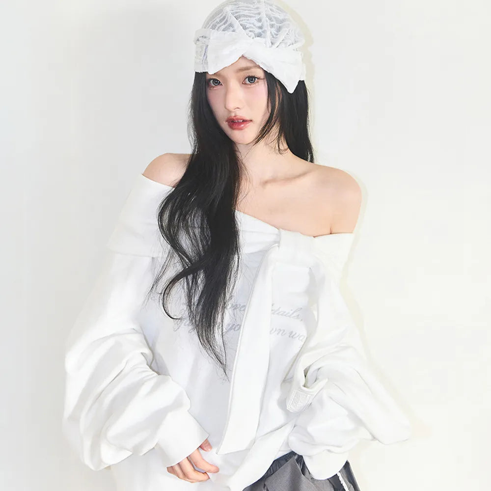 ILLIGO PURE BOW OFF SHOULDER SWEATSHIRT WHITE