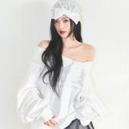 ILLIGO PURE BOW OFF SHOULDER SWEATSHIRT WHITE