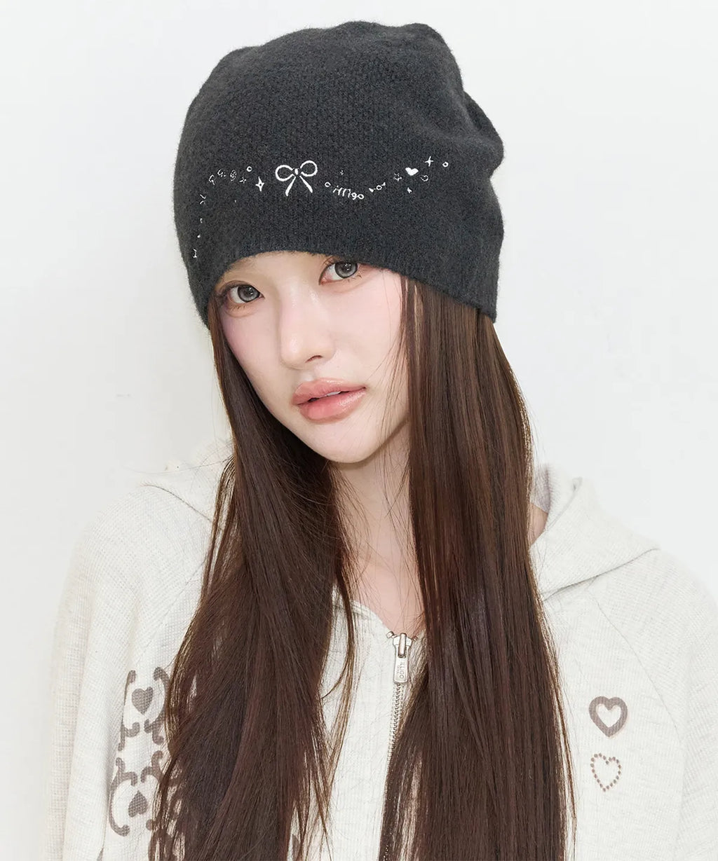 [illigo] DRAWING EMBROIDERY BEANIE_BLACK