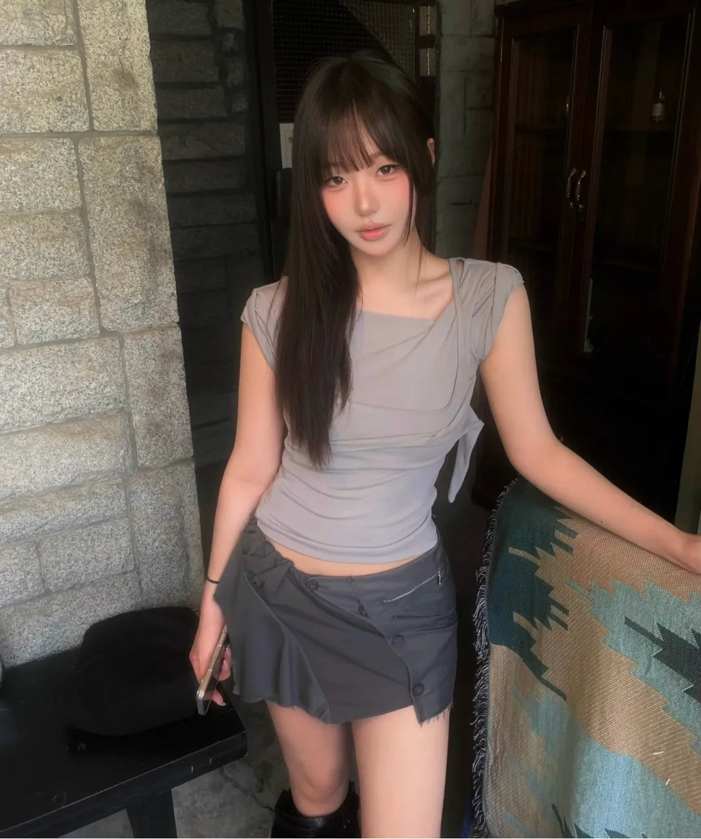 [FLAREUP] LAYERED BUSTIER T-SHIRT_4 COLORS