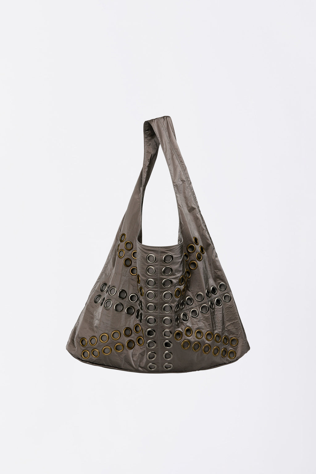 Sculptor Stud Metallic Hobo Bag Gun Metal