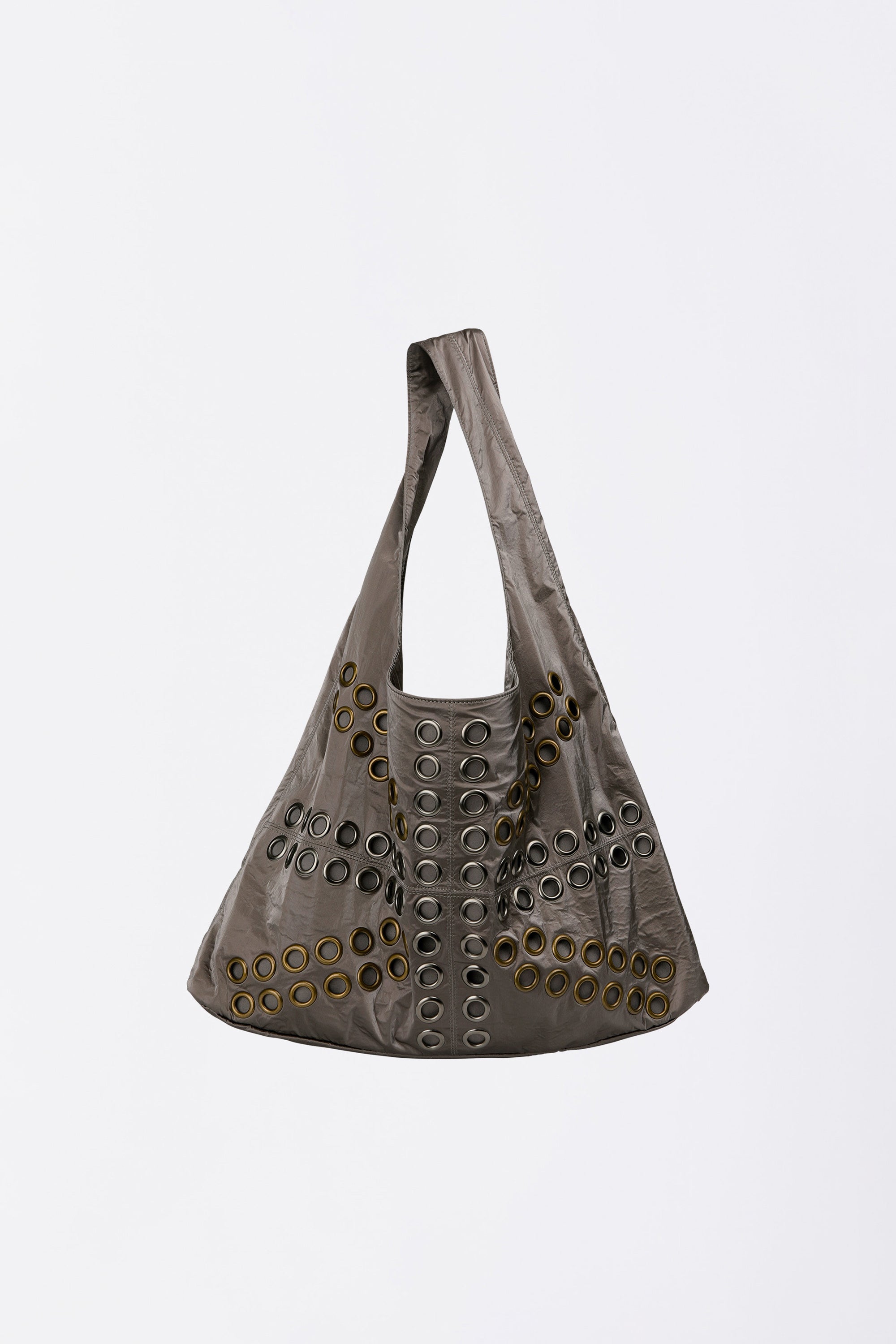 Sculptor Stud Metallic Hobo Bag Gun Metal