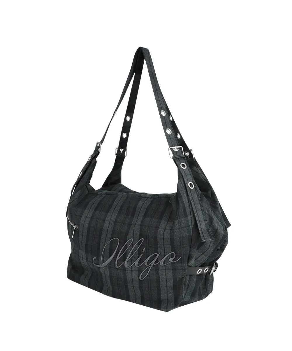 ILLIGO LETTERING BIG SHOULDER BAG - CHECK GREY