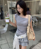 [FLAREUP] LAYERED BUSTIER T-SHIRT_4 COLORS