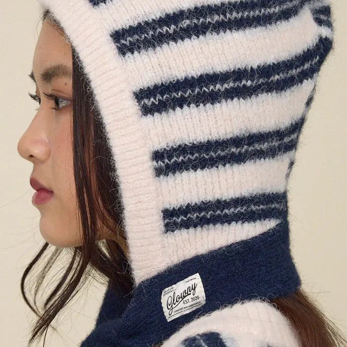GLOWNY SUNDAE STRIPE KNIT BALACLAVA (NAVY)