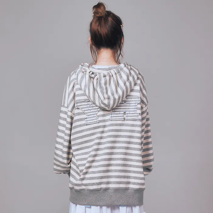 I LOVE APPLIQUÉ HOOD ZIP-UP_MELANGE GREY