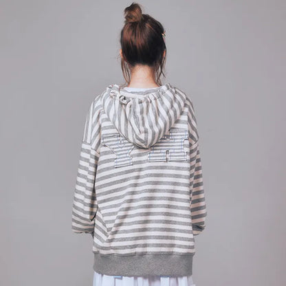 I LOVE APPLIQUÉ HOOD ZIP-UP_MELANGE GREY