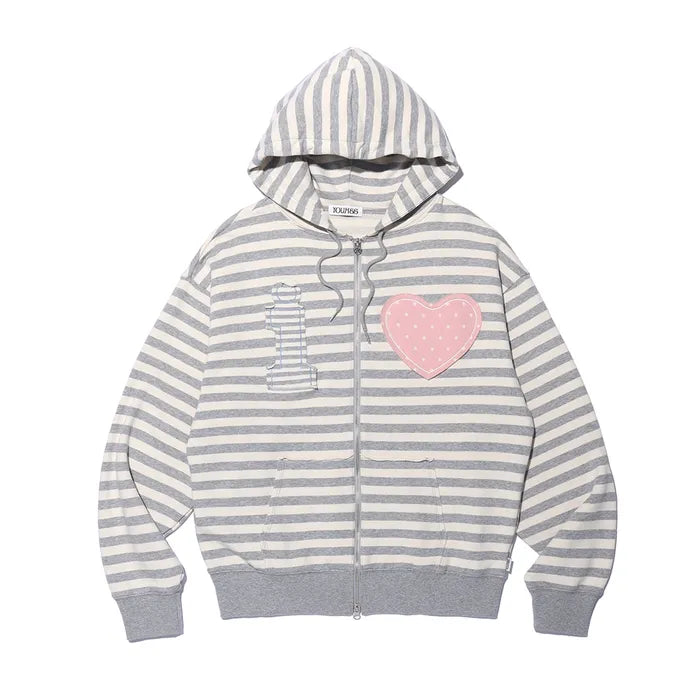 I LOVE APPLIQUÉ HOOD ZIP-UP_MELANGE GREY