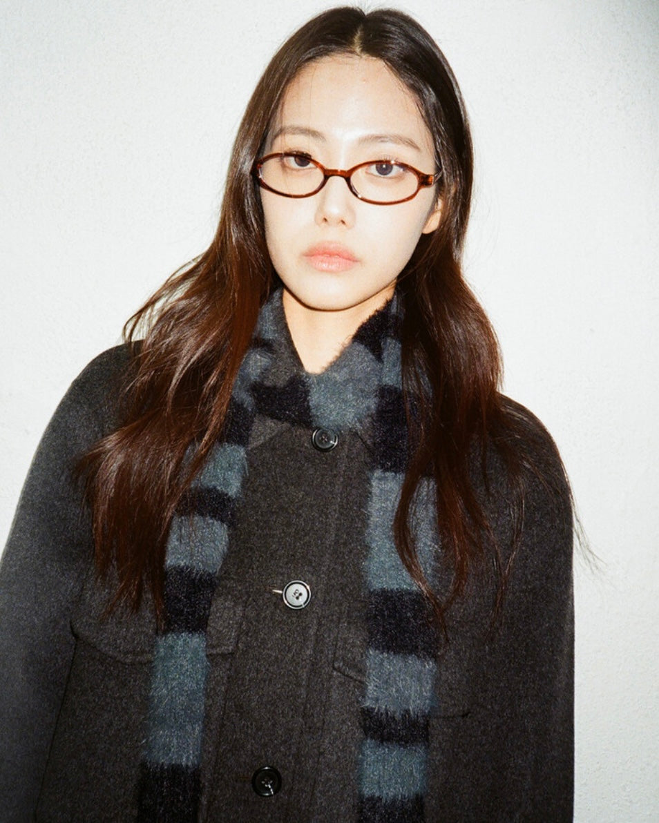 [winter同款🎀] IUGA STRIPED HAIRY SKINNY MUFFLER / BLACK