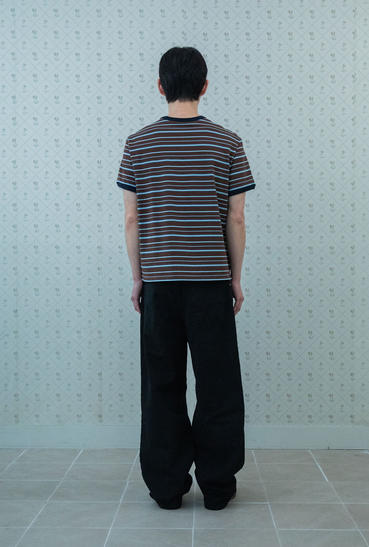 niceghostclub stripe 3star basic ringer tee [brown]