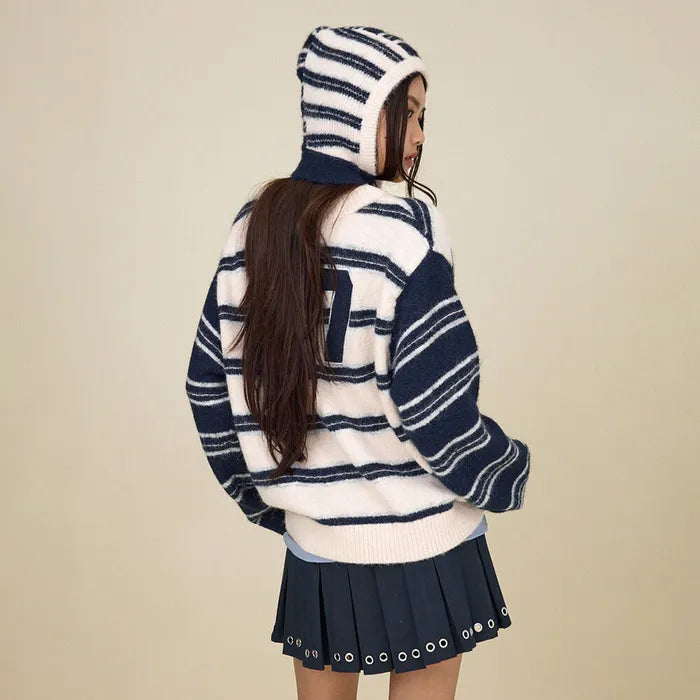 GLOWNY SUNDAE STRIPE KNIT BALACLAVA (NAVY)