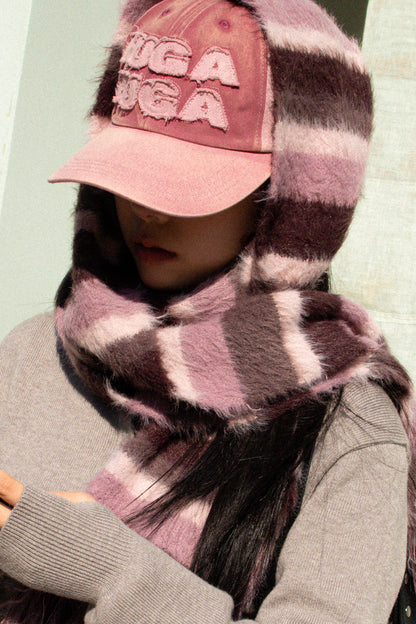 IUGA Striped Hairy Bold Muffler (Pink)