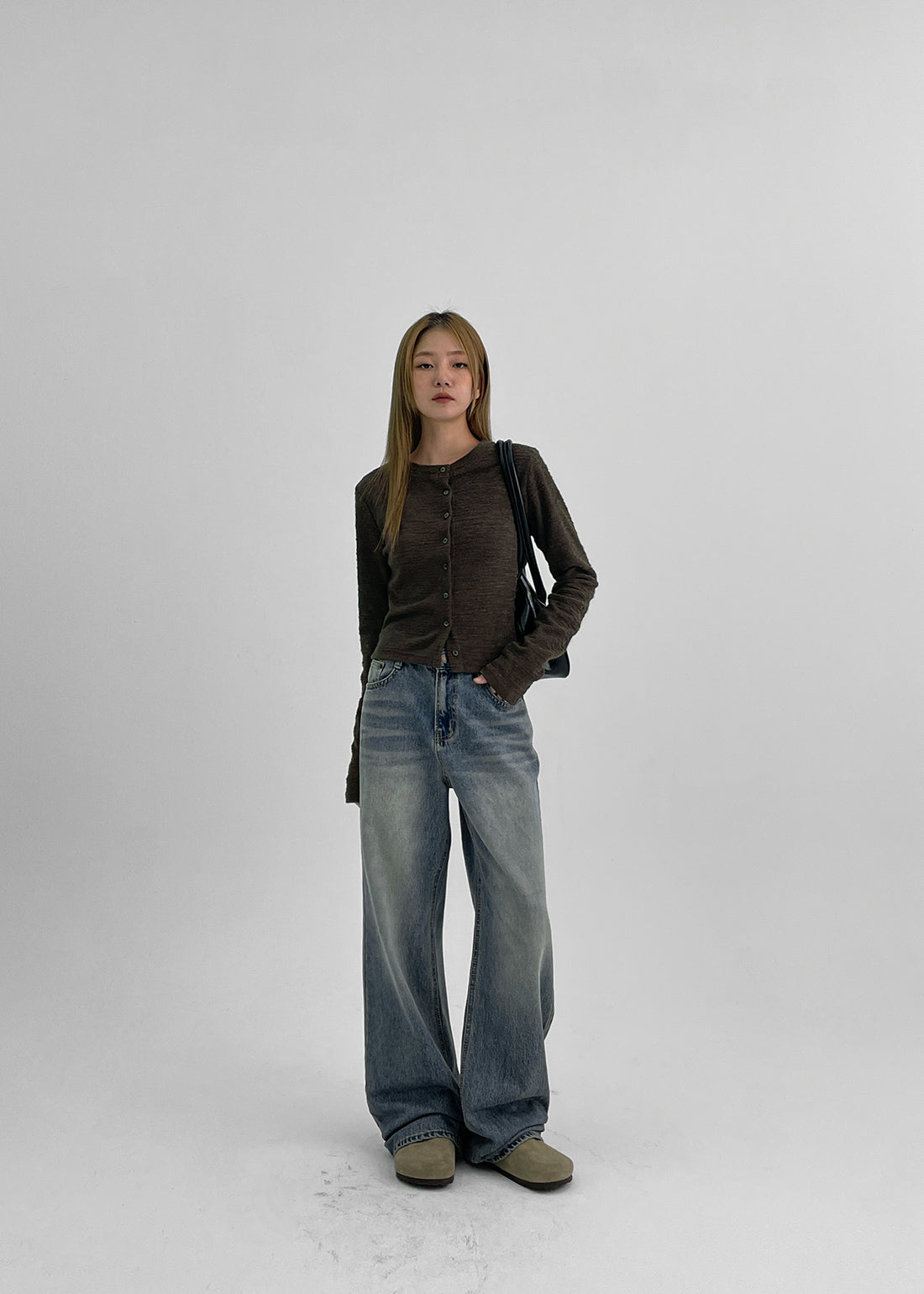 韓國製造 Tweed. Cardigan / Brown