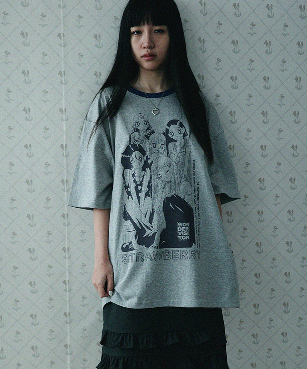 WONDERVISITOR STRAWBERRY EP1 OVERFIT T-SHIRT / MELANGE GREY