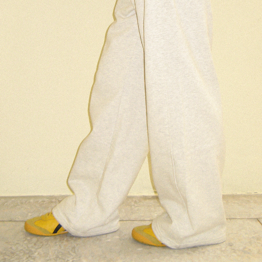 RONRON BACK HEART STITCH POCKET SWEAT JOGGER PANTS / MELANGE WHITE