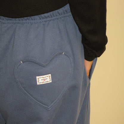 RONRON BACK HEART STITCH POCKET SWEAT JOGGER PANTS / DUSTY BLUE