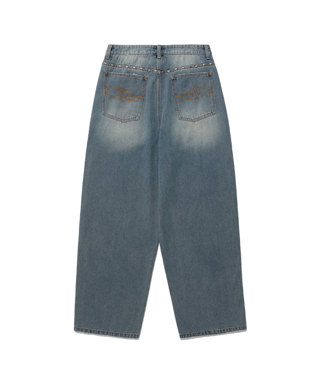 niceghostclub STUD DENIM BERMUDA PANTS [BLUE]