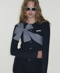 Ribbon Tie Knit Cardigan - Navy