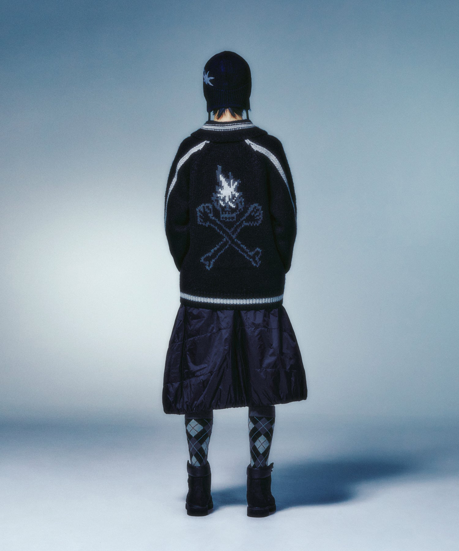 niceghostclub SKULL COWICHAN SWEATER [BLACK]