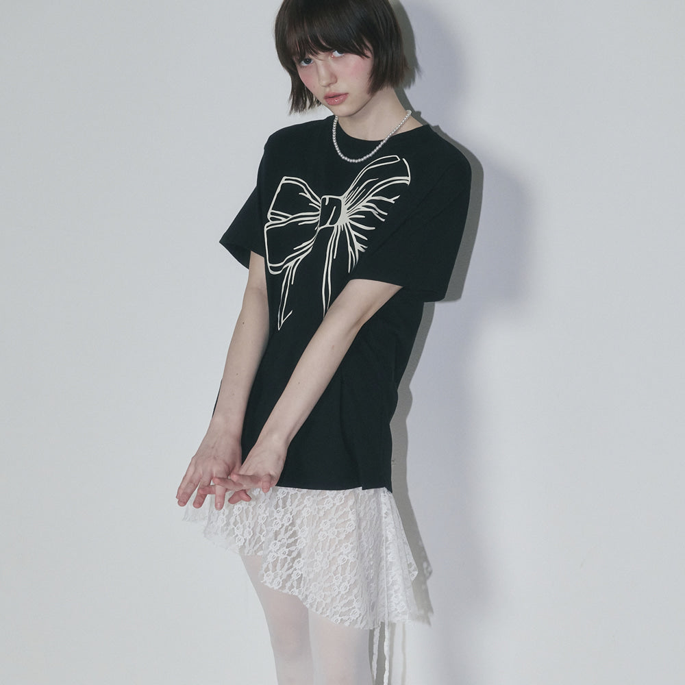 RONRON BIG RIBBON LINE T SHIRT - BLACK CREAM