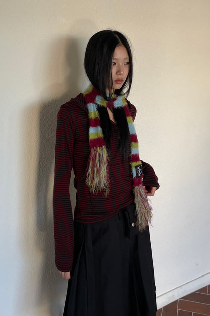 IUGA Striped Hairy Skinny Muffler (Burgundy)