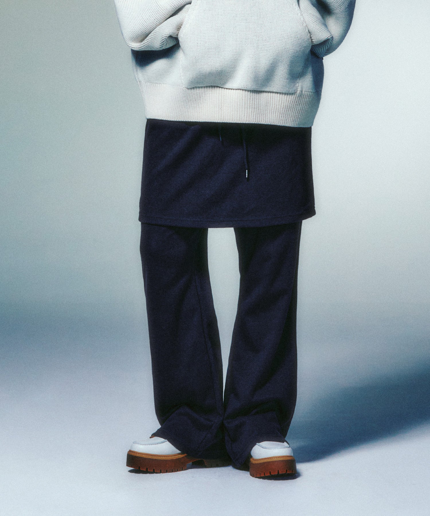 niceghostclub LOGO SWEAT LAYERED PANTS [CHARCOAL]